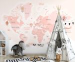 Pink World Map Wallpaper Kids Nursery Wall Mural - Image 2