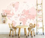 Pink World Map Wallpaper Kids Nursery Wall Mural - Image 3