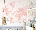 Pink World Map Wallpaper Kids Nursery Wall Mural