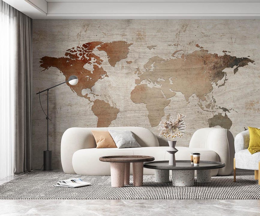 Premium 3D Wall Mural Printing in UAE Vintage World Map Mural Wood Style - Image 1