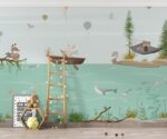 Underwater Kids Room Mural Whales Rabbits Raccoons - Image 2