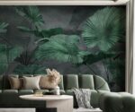 Dark Turquoise Tropical Leaves Mural Wallpaper - Image 3