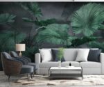 Dark Turquoise Tropical Leaves Mural Wallpaper - Image 2