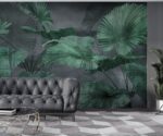 Dark Turquoise Tropical Leaves Mural Wallpaper