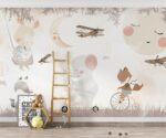 Nursery Animals and Biplanes Print Children's Room Decor