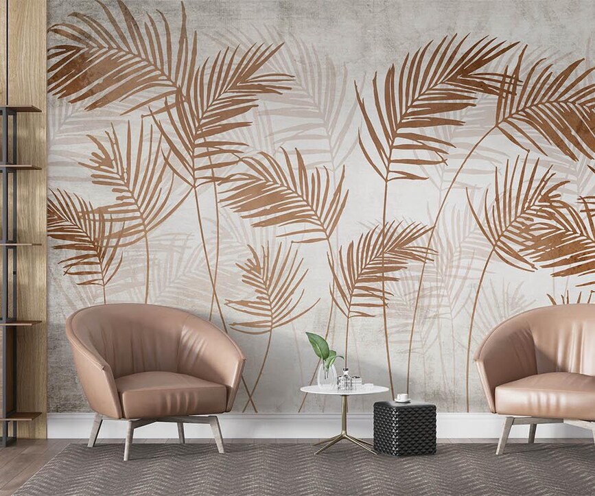 Premium Floral Interior Wallpaper Tropical Brown Leaves Wallpaper - Image 1
