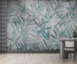Turquoise Tropical Leaves Wallpaper Mural - Image 4