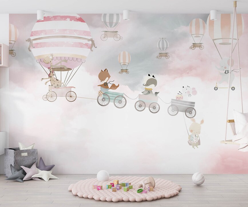 Custom Luxury 3D Kids Wallpaper Design by ArtWalls Kids Room Mural Sweet Animal Train Wallpaper - Image 1