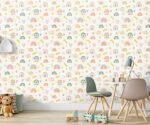 Pastel rainbow heart wallpaper mural for kids bedroom wall décor with colorful playful pattern