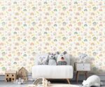 Pastel rainbow heart wallpaper mural for kids bedroom wall décor with colorful playful pattern