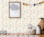 Pastel rainbow heart wallpaper mural for kids bedroom wall décor with colorful playful pattern