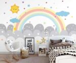 Rainbow Sun Nursery Mural  Kids Wallpaper