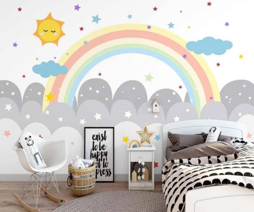 Rainbow Sun Nursery Mural Kids Wallpaper Rainbow Sun Nursery Mural Kids Wallpaper - Image 1