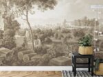 Sepia Italian Landscape Mural:  Temple Ruins Wall Decor - Image 2