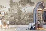 Sepia Italian Landscape Mural:  Temple Ruins Wall Decor - Image 3
