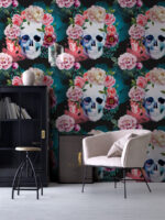 Skull Floral Removable Wallpaper: Boho Halloween Wall Art - Image 2