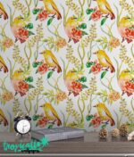 Exotic Birds Removable Wallpaper - Tropical Floral Wall Decor