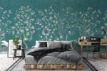Teal Chinoiserie Heron Wallpaper:  Mural - Image 2