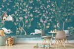 Teal Chinoiserie Heron Wallpaper:  Mural - Image 3