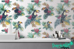 Toucan Wallpaper: Tropical Birds Floral Print, Removable Wall Decal