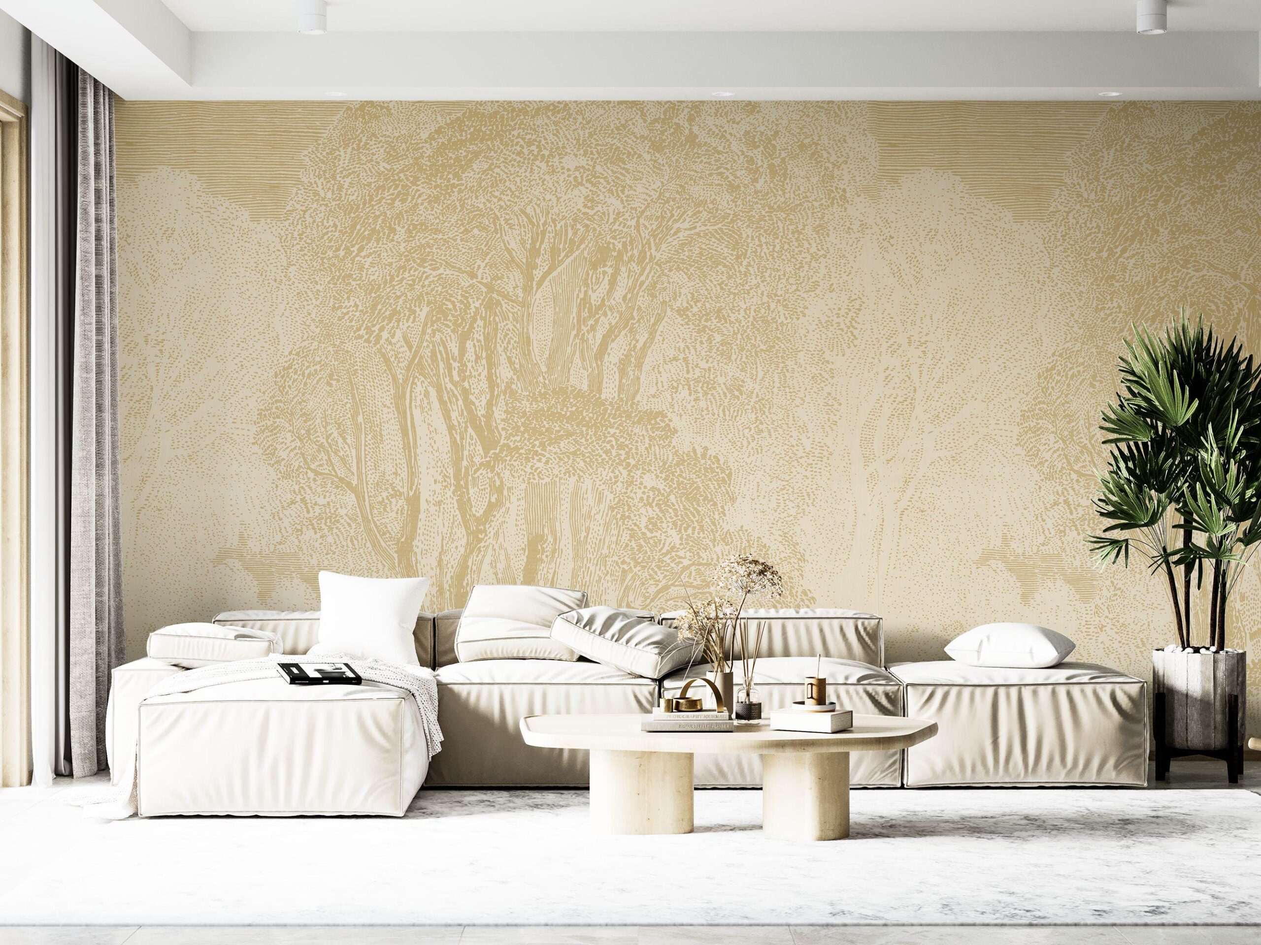 Tree Wallpaper ? Forest Line Art Wall Mural, Engraved Treetops Nature-Inspired Home D?cor Tree Wallpaper ? Forest Line Art Wall Mural, Engraved Treetops Nature-Inspired Home D?cor - Image 1