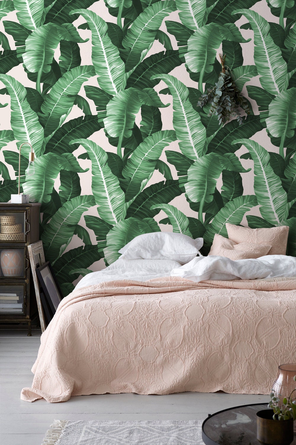 Tropical Banana Leaf Removable Wallpaper: Exotic Jungle Print Mural for Home Decor Tropical Banana Leaf Removable Wallpaper: Exotic Jungle Print Mural for Home Decor - Image 1