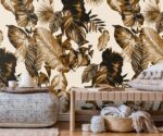 Tropical Leaf  Wallpaper Vintage Gold Palm Wall Mural