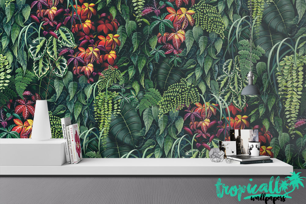 Tropical Palm Leaf Wallpaper: Jungle Wall Decal Tropical Palm Leaf Wallpaper: Jungle Wall Decal - Image 1