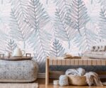 Tropical Palm Leaves Wallpaper Pink & Blue Botanical Wall Mural - Image 4