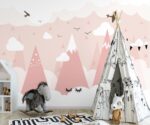 Pink Mountain Nursery Wallpaper Mural  Kids Room Decor - Image 3