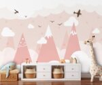 Pink Mountain Nursery Wallpaper Mural  Kids Room Decor - Image 2