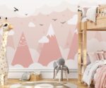 Pink Mountain Nursery Wallpaper Mural  Kids Room Decor