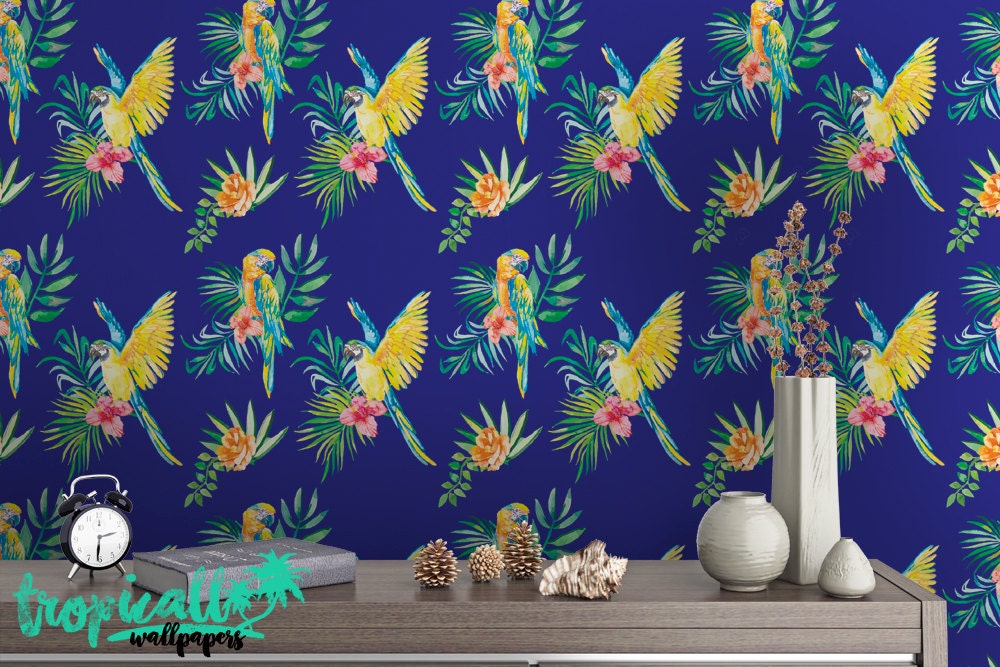 Tropical Parrot Wallpaper: Removable Wall Decal Tropical Parrot Wallpaper: Removable Wall Decal - Image 1