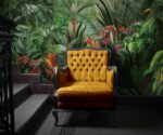 Tropical rainforest wallpaper with exotic green leaves, luxury jungle wall mural for modern living room and interior decor