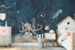 Underwater Octopus Mural:  Fish Wallpaper for Ocean-Themed Room Decor