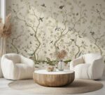 Vintage Chinoiserie Cherry Blossom Wall Mural: Ducks & Doves