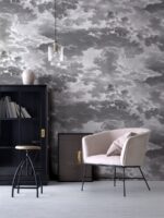 Vintage Clouds Wallpaper Mural: Dark Grisaille Wall Decor ()