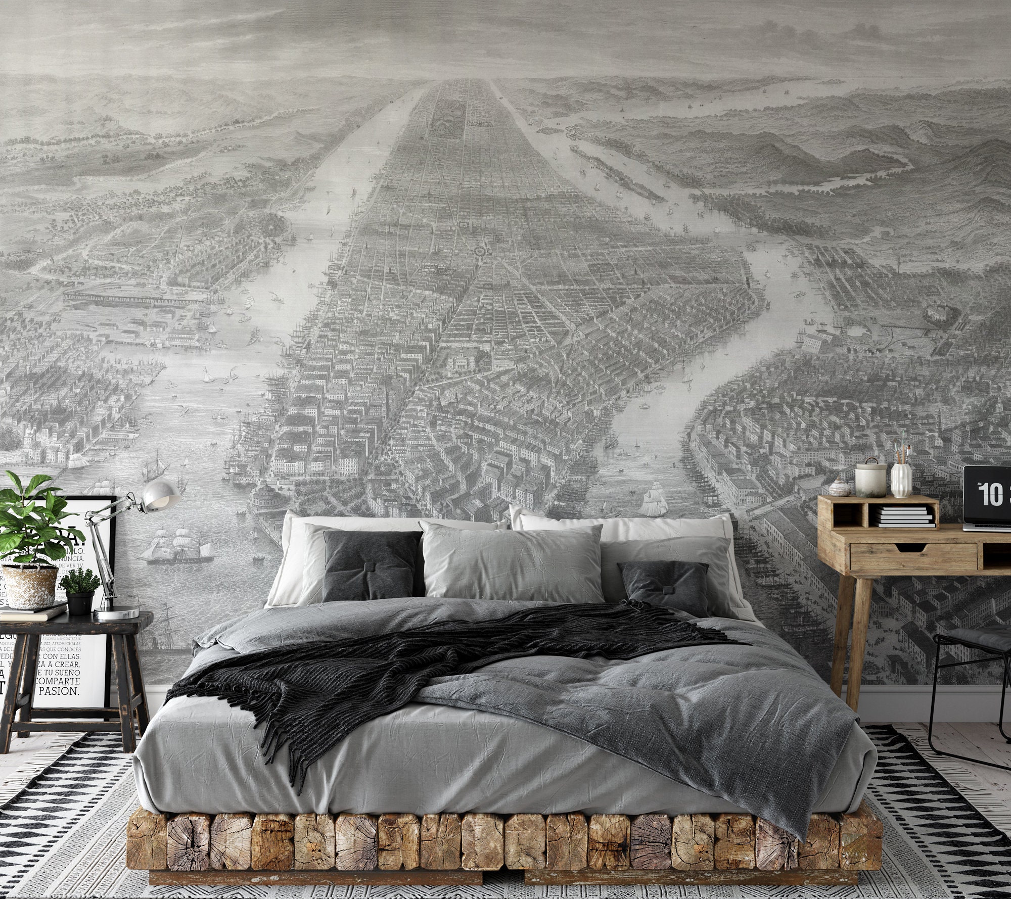 Vintage New York City Mural Wallpaper: Cityscape Decor Vintage New York City Mural Wallpaper: Cityscape Decor - Image 1