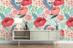Vintage Poppy Flower Wallpaper: Removable Floral Wall Decal - Image 2