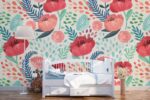 Vintage Poppy Flower Wallpaper: Removable Floral Wall Decal