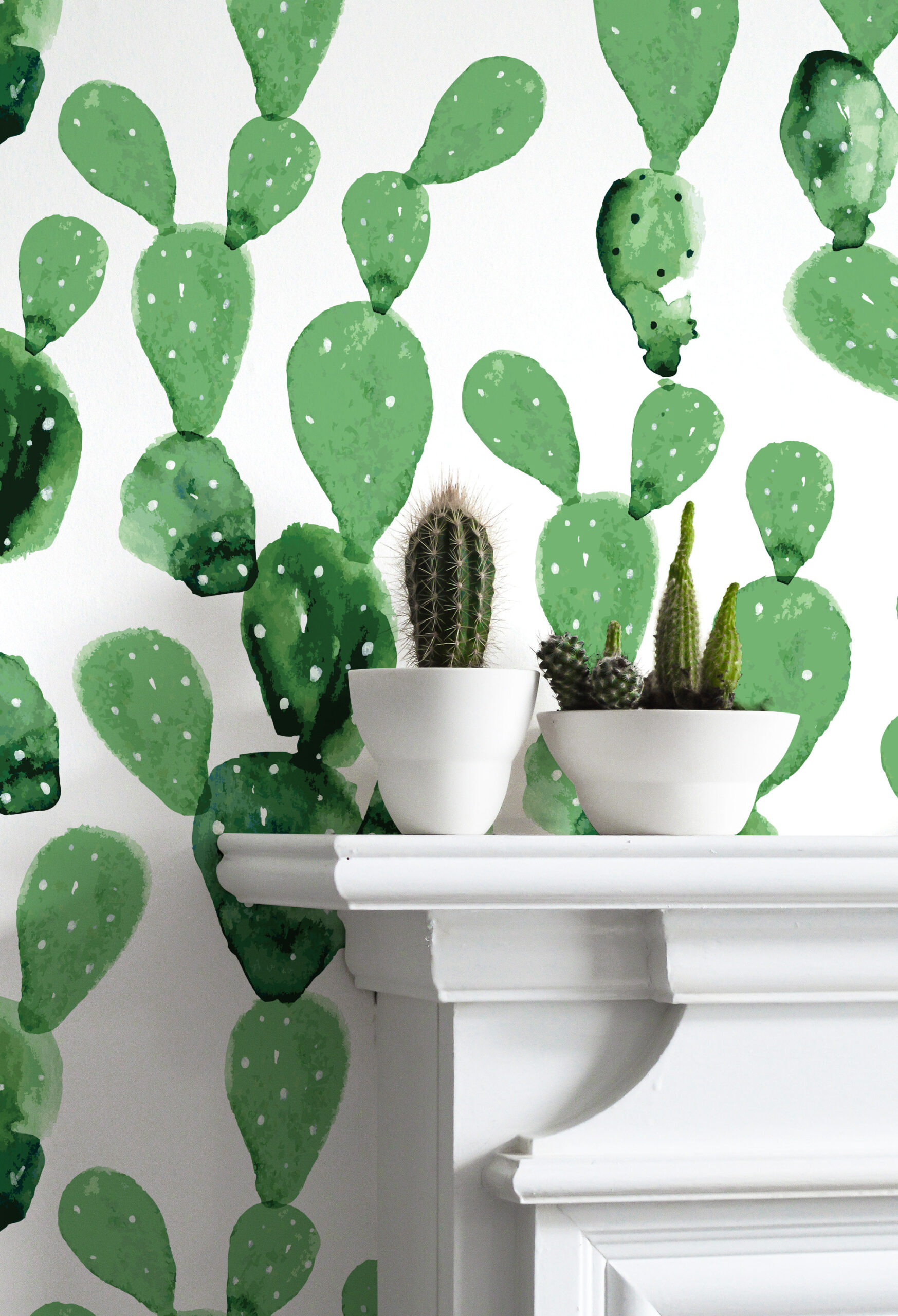 wall mural-beautiful wallpaper for living room bedroom entryway Watercolor Cactus Print Wallpaper: Wall Decal - Image 1