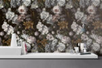 Dark Floral Wallpaper Mural:  Flower Wall Art