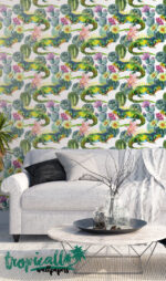 Watercolor Cactus and Lizard Removable Wallpaper: Exotic Tropical Wall Art - Image 2