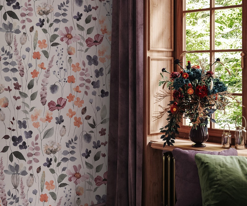 Watercolor Floral Wallpaper Botanical Wall Mural Watercolor Floral Wallpaper Botanical Wall Mural - Image 1