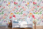 Watercolor Floral Wallpaper:  Poppy Mural, Reusable Wall Decal - Image 2
