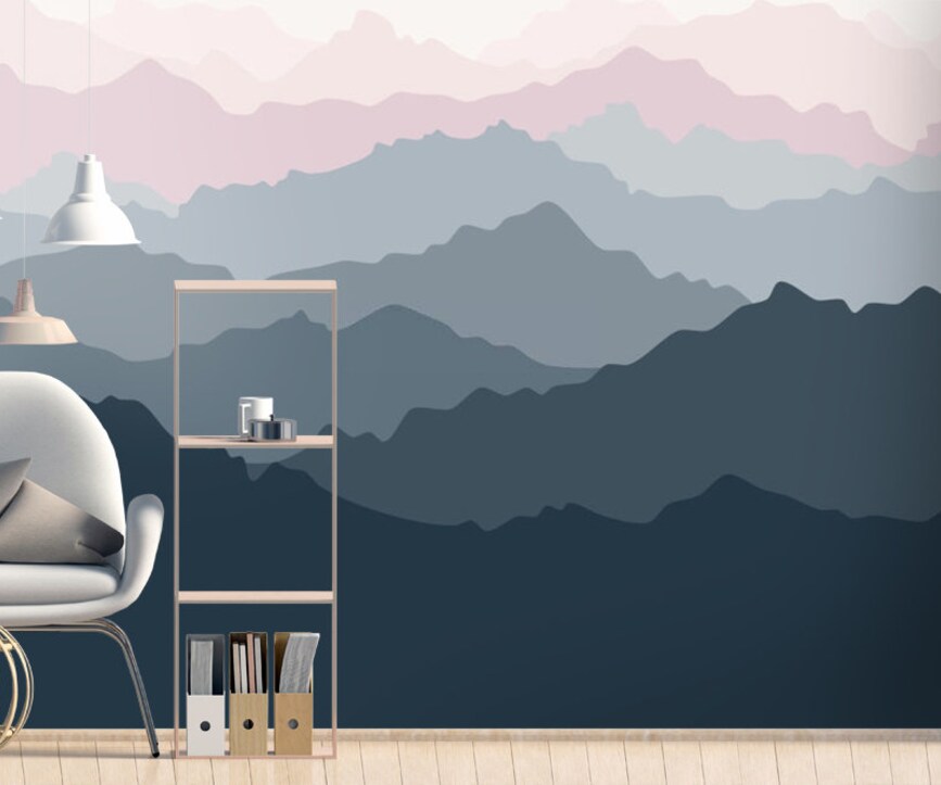Watercolor Mountain Nursery Mural Wallpaper Watercolor Mountain Nursery Mural Wallpaper - Image 1