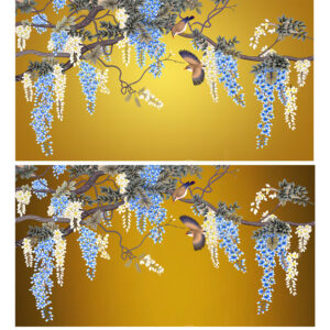 Floral design with birds and blossoms.