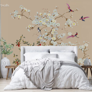 Elegant floral wallpaper in bedroom setting