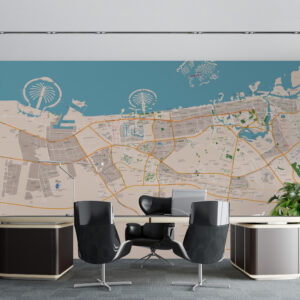 High-resolution Dubai city map with main roads, neighborhoods, and landmarks