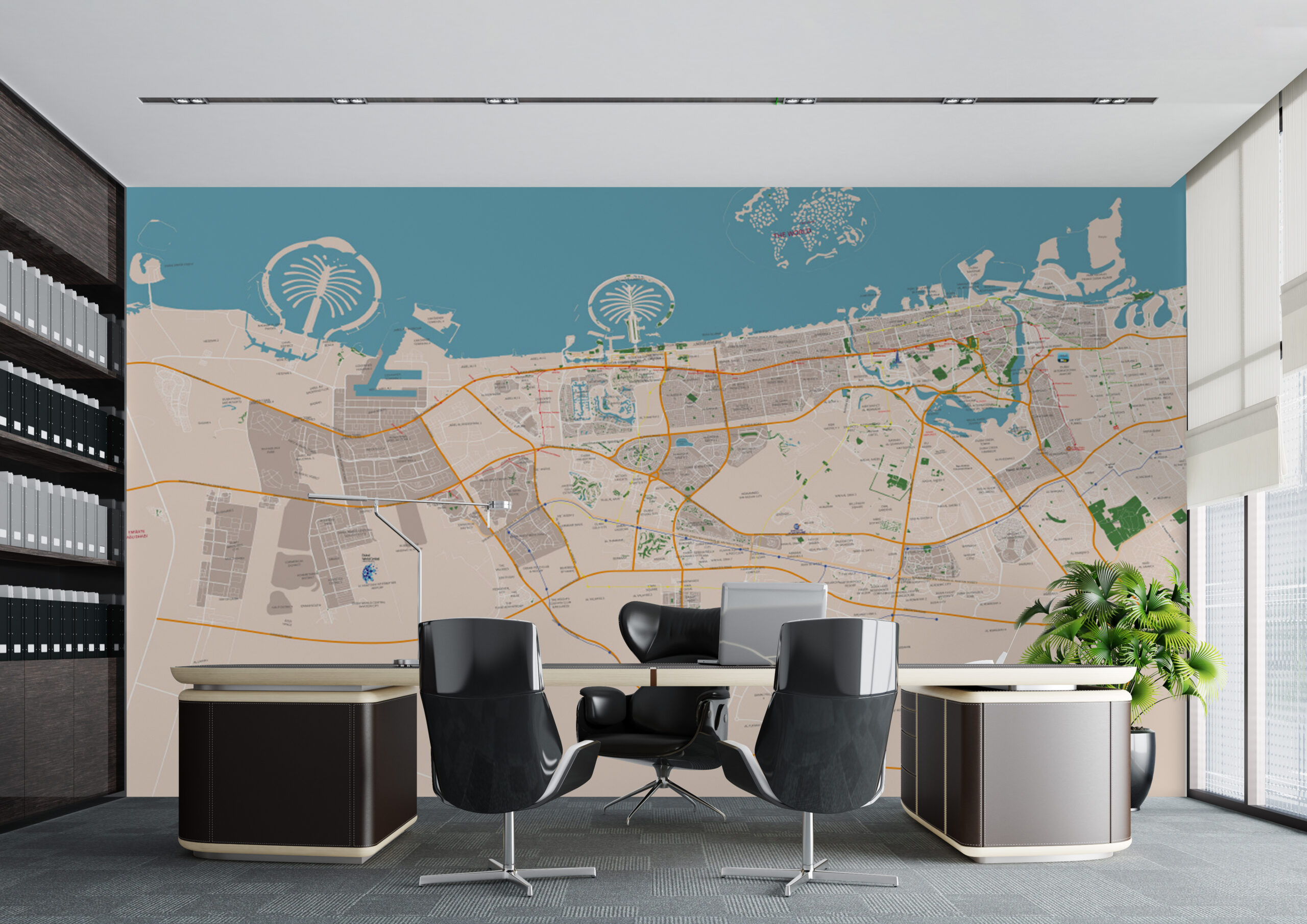 High-resolution Dubai city map with main roads, neighborhoods, and landmarks